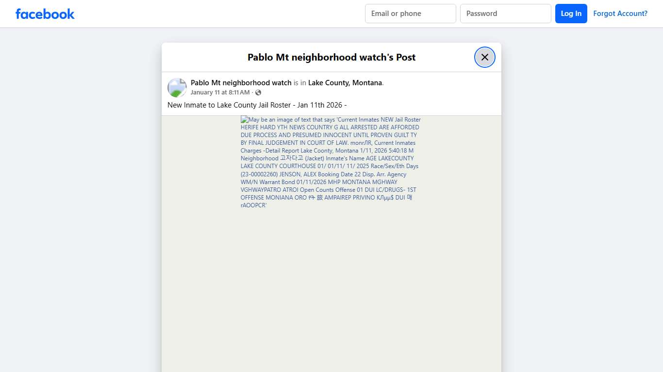 New Inmate to Lake County... - Pablo Mt neighborhood watch Facebook